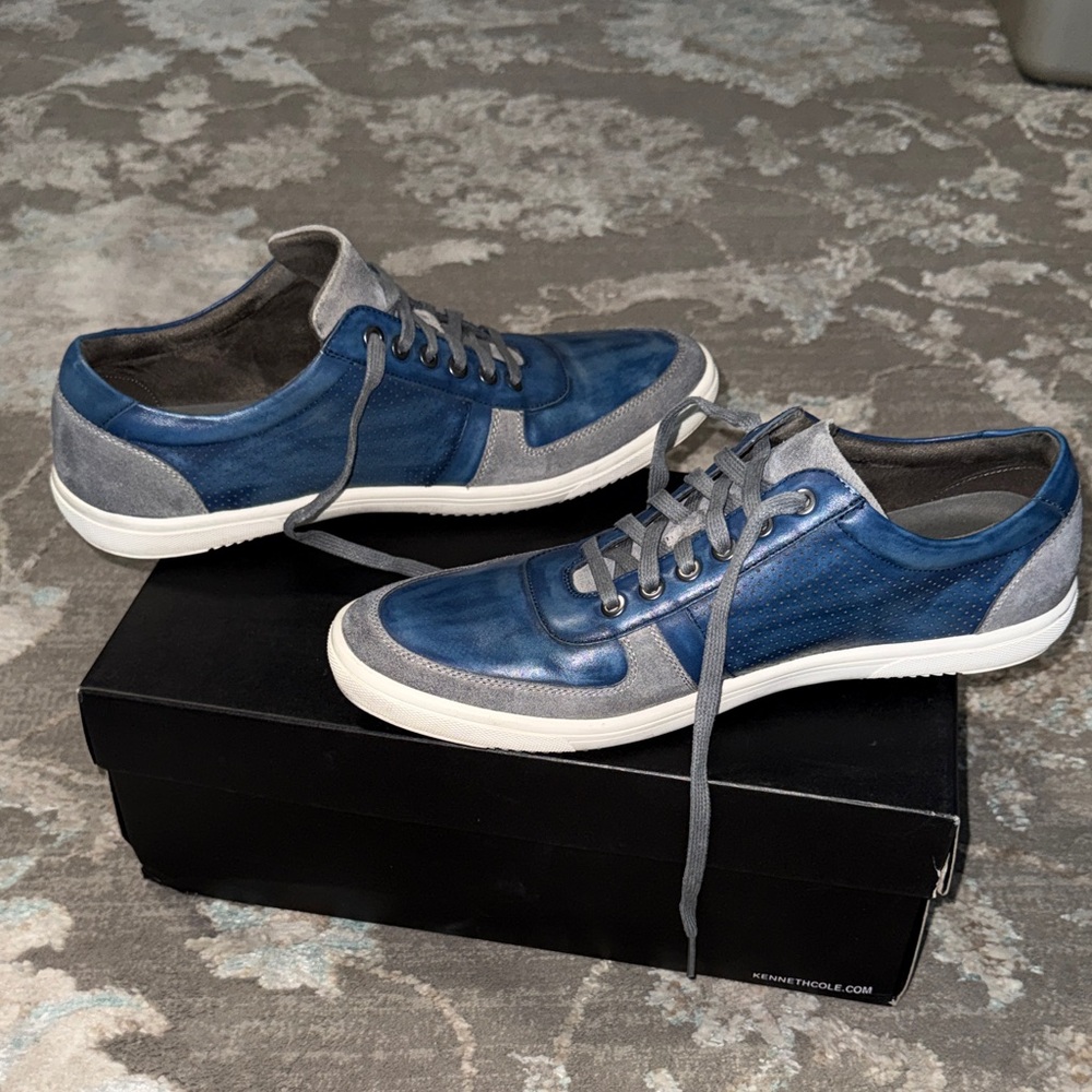 Kenneth Cole Men's Blue Leather & Gray Suede Shoes - Picture 6 of 10